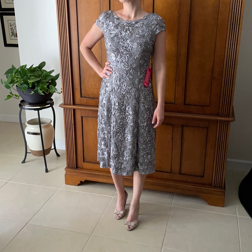 NWT Silver grey cocktail dress. Perfect for Mother of the Bride!!